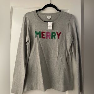 Jcrew Festive “Merry” Gray Holiday Sweater - Medium